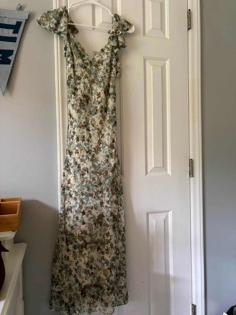 Loft Floral Ruffle-Strap Maxi Dress in Sage and Cream